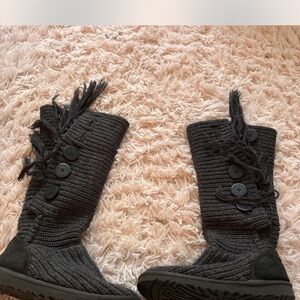 Black Knit Button UGG Boots